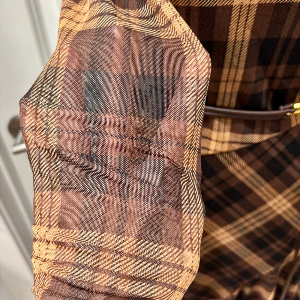 NWT Harlow & Rose 70’s retro plaid sheer layered waterfall dress - M - Picture 5 of 13